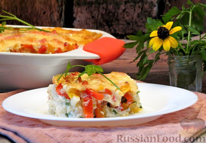 Фото к рецепту: Запеканка из цветной капусты с болгарским перцем